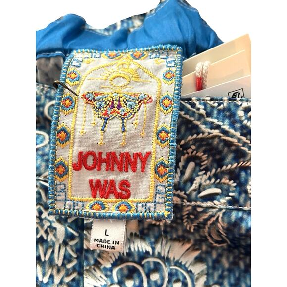 Johnny Was Lauchlen Wide Leg Pants Size Large Blue “Denim Print” NWT Silk Blend - Picture 8 of 8